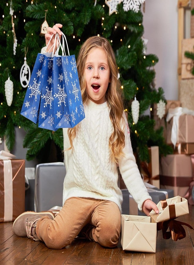 Jectivs 16Pcs Christmas Snowflake Party Gift Bags Winter Onederland Blue Treat Bags with 16Pcs White Tissue, Large Thick Kraft Paper Christmas Goodie Bag with Handles for Holiday Party Favor - Image 5